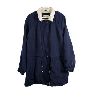 Worthington Women's 1X Navy Jacket Classic Overcoat Vented Back Zip Button